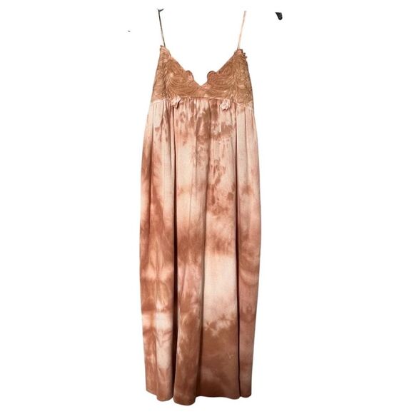 Zara Tan/Cream Tie Dye Midi Dress with Adjustable Spaghetti Straps Size Small - Picture 1 of 9